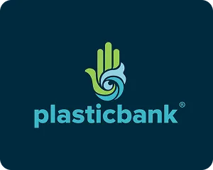 Plastic Bank logo in blue background