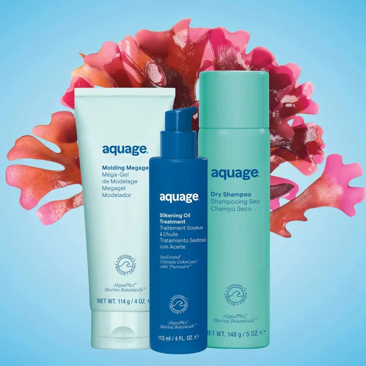 Aquage haircare products carrying the sustainability mark
